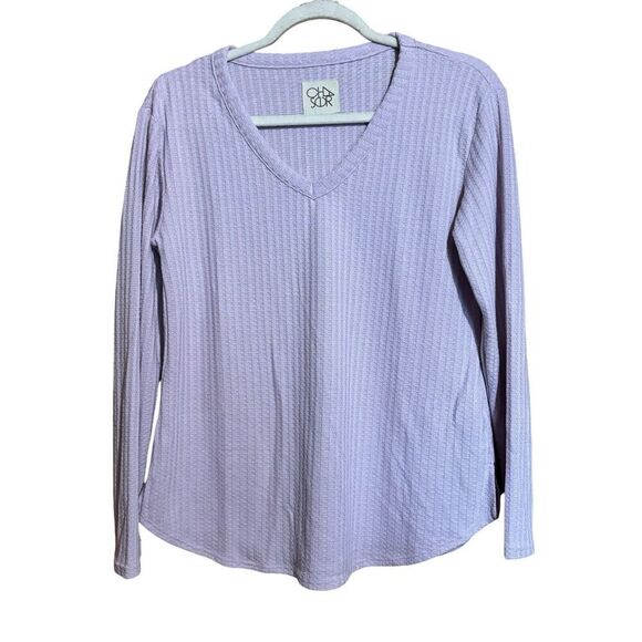 Chaser Tunic Top Womens Small Lilac Waffle Knit V Neck Stretch Blouse - Picture 1 of 8